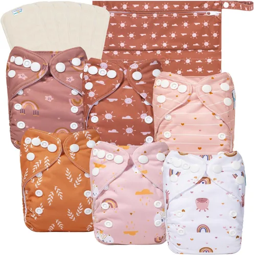 Miniatura 9 de babygoal Pañales de tela grandes, paquete de 13 para niños de 3 a 5 años, fundas de pañales de tela, paquete de 6 con 6 insertos y bolsa
