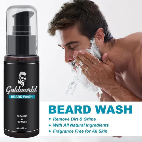 Miniatura 2 de Kit de barba, kit de aseo de barba con lavado/champú, 2 paquetes de aceite de barba, bálsamo de barba, lavado de barba, cepillo, peine, tijera