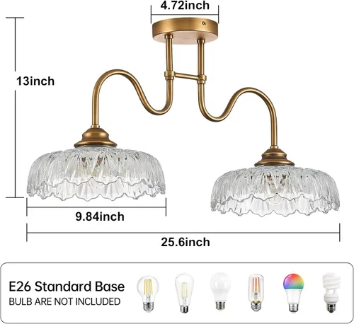 Miniatura 6 de HDDFL Glass Chandelier Ceiling Pendant Lighting Fixture 2 Lights Hanging Lamp for Bedroom Living Room Mater Room Hallway