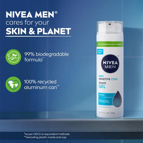 Miniatura 10 de NIVEA MEN Gel de afeitado sensible y fresco para pieles sensibles, gel de afeitar sin alcohol con extracto de manzanilla, lata de 7 onzas, paquete