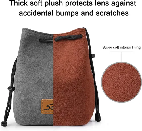 Miniatura 5 de S-ZONE Bolsa suave para cámara DSLR, inserto para bolso de mano con cordón, funda para lente compatible con Canon Nikon Sony Gris