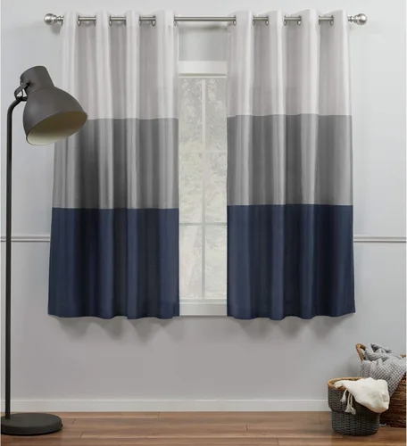 Miniatura 20 de Par de paneles de cortinas Exclusive Home Chateau a rayas de seda sintética con ojales en la parte superior, 54 x 84 pulgadas, Azul Verde Verde
