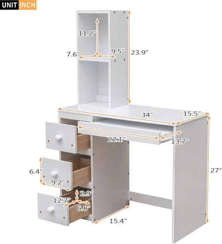 Miniatura 6 de Bellemave Cama alta con escritorio y escaleras, litera individual sobre cama individual con cajones de almacenamiento y estantes, camas altas