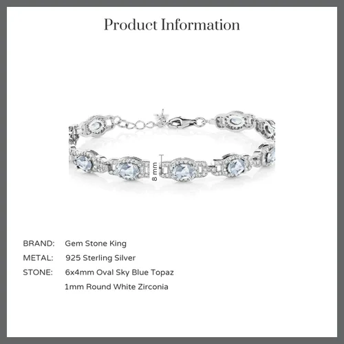 Miniatura 4 de Gem Stone King 9.65 ct oval topacio azul cielo 925 pulsera de plata esterlina 7 pulgadas para mujer con extensor de 1 pulgada, Metal Gema, Topacio