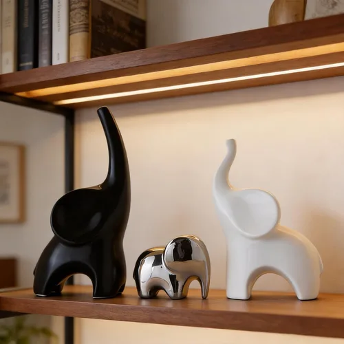Miniatura 7 de Juego de 3 estatuas de elefante, estatua moderna de decoración de cerámica, elefante de buena suerte, para estantería, sala de estar, oficina, mesa