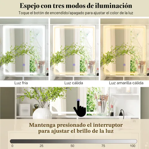 Miniatura 5 de Ieejdn Escritorio de tocador de maquillaje con espejo y luces, escritorio de tocador con 8 cajones y estantes de almacenamiento, mesa de tocador