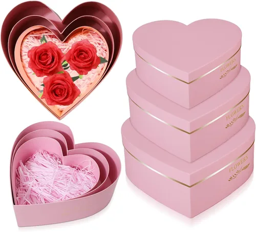 Miniatura 12 de Glenmal 3 cajas de regalo en forma de corazón para el día del padre con tapas, 3.53 onzas de papel triturado, cajas de flores de corazón para boda
