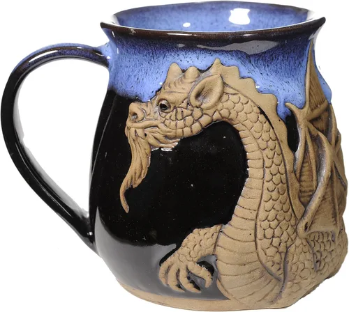 Miniatura 7 de ALWAYS AZUL POTTERY Taza de dragón con alas tribales en esmalte Azulscape – Taza de café de cerámica hecha a mano – Elegante y único vaso artístico