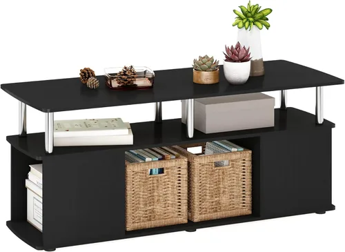 Miniatura 15 de Furinno Jaya Soporte de TV, centro de entretenimiento de 3 niveles con estante abierto, consola de TV para TV de hasta 50 pulgadas con Roble ámbar