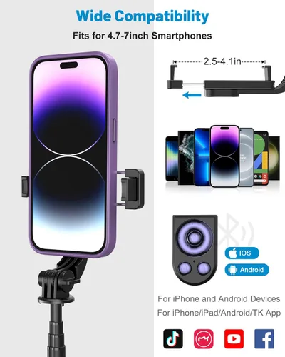 Miniatura 7 de Yeaki Trípode selfie stick con control remoto inalámbrico desmontable, trípode extensible de 32 pulgadas para iPhone compatible con Android, soporte