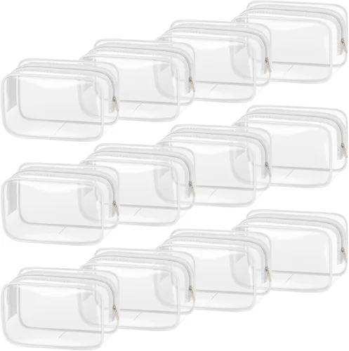 Miniatura 19 de TISRATOK 12 piezas Bolsa de maquillaje transparente para mujeres con cremallera, estuche de aseo aprobado por la TSA, bolsa de cosméticos a granel