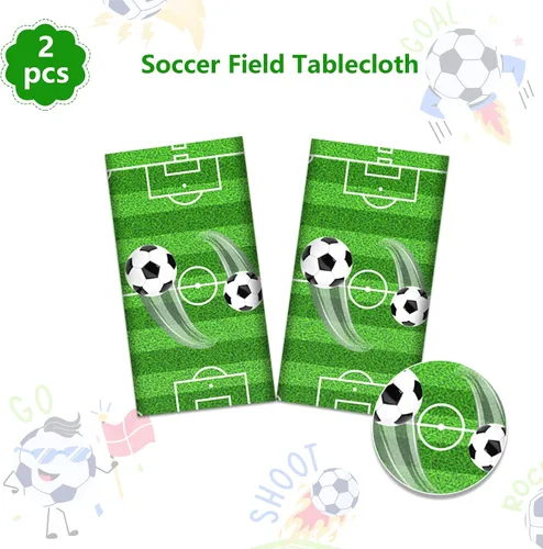 Miniatura 8 de Paquete de 2 manteles de fútbol, manteles rectangulares desechables de plástico de 51 x 87 pulgadas, para fiestas temáticas de fútbol