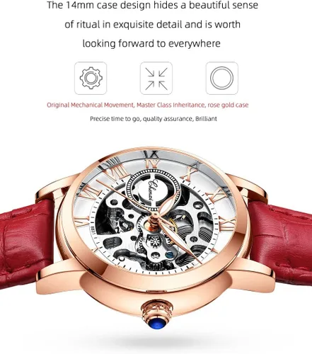 Miniatura 7 de Reginald Reloj mecánico para mujer, en forma de corazón, movimiento mecánico de oro, reloj mecánico automático para mujer, Negro -, Moda casual