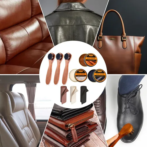 Miniatura 6 de Nuroon Kit de 9 esmaltes de zapatos para hombres y mujeres, 3 cepillos para zapatos de crin de caballo, color marrón neutro y negro