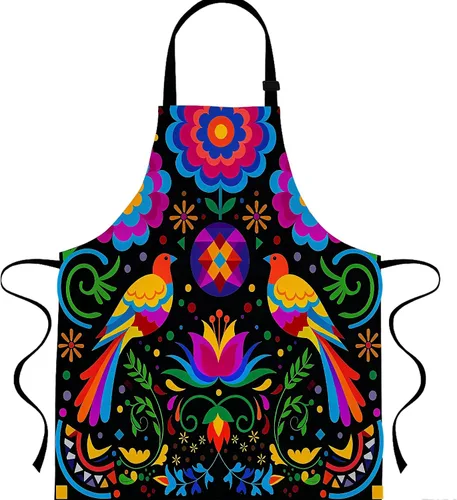 Miniatura 8 de Delantal floral mexicano con 2 bolsillos, delantal ajustable para cocinar, hornear, barbacoa, pintura, regalos para mujeres y hombres