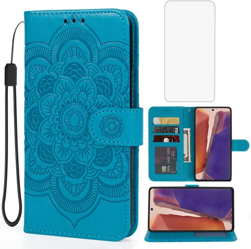 Funda para Galaxy Note 20, para Samsung Note 20 SM-N981U Funda tipo cartera con protector de pantalla de vidrio templado, funda de cuero con soporte