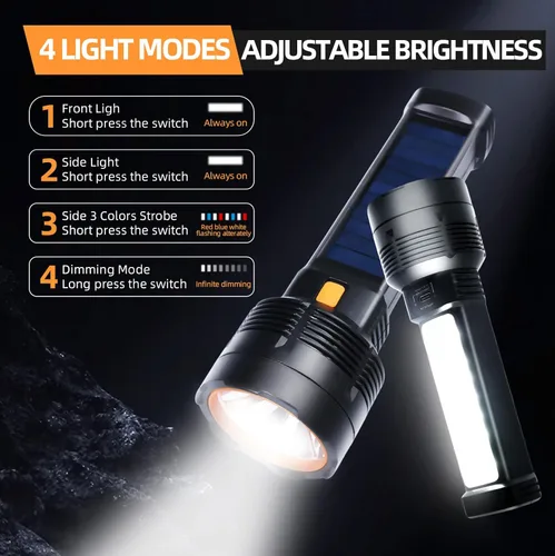 Miniatura 3 de Queena Paquete de 2 Linternas LED Recargables – 100000 Lúmenes Linternas Solares Súper Brillantes, Linterna Compacta e Impermeable para el Hogar