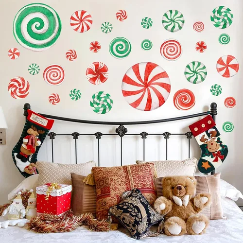 Miniatura 2 de 78 calcomanías de pared de caramelo de Navidad de acuarela, calcomanías de pared de Navidad, calcomanías de piso de caramelo de menta para Acuarela