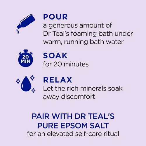 Miniatura 4 de Dr Teal's Baño espumoso con sal pura de Epsom, calma y duerme con lavanda, 34 onzas líquidas (paquete de 2)