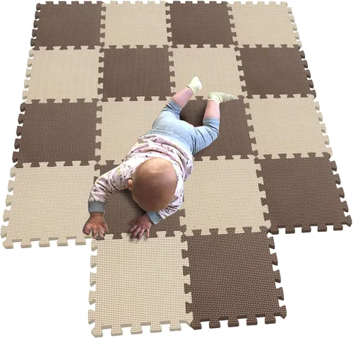 MQIAOHAM® Alfombras de Juego tipo Rompecabezas de 18 Piezas, Alfombra de Juego Suave para Bebés, Baldosas de Espuma Entrelazadas para Niños, Café