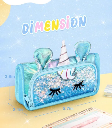 Miniatura 2 de Lindo estuche para lápices, estuche 3D para niñas y niños, bolsa brillante para lápices con lentejuelas para estudiantes, suministros escolares