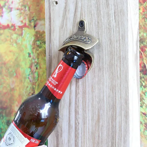 Miniatura 2 de Abridor magnético de botellas de cerveza Cheers para montar en la pared, con imanes, bronce antiguo, abridor de tapa de cerveza magnético