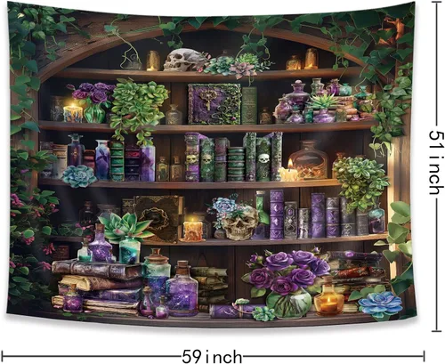 Miniatura 5 de SVBright Tapiz gótico de calavera de 59 pulgadas de ancho x 51 pulgadas de alto, estilo gótico, vintage, mago, negro, único, misterioso, fresco