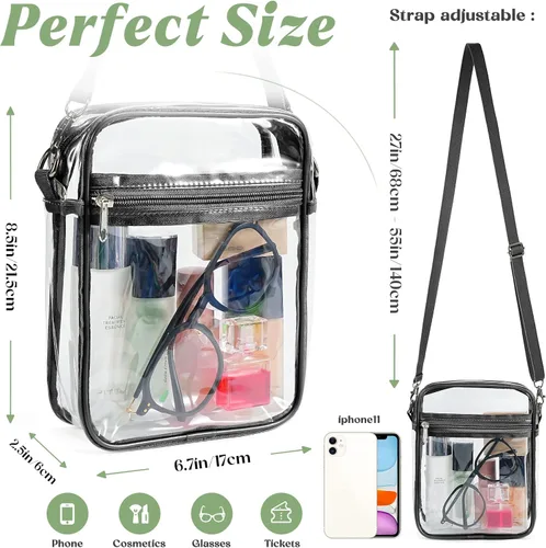 Miniatura 3 de yuanming Bolsa transparente aprobada para estadios, bolsa cruzada transparente, bolsas transparentes para estadios para mujeres TPU Negro