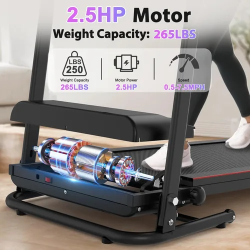 Miniatura 5 de Caminadora plegable, caminadora eléctrica de 2.5 HP para el hogar con Bluetooth e inclinación, portátil, fitness, correr, entrenamiento,