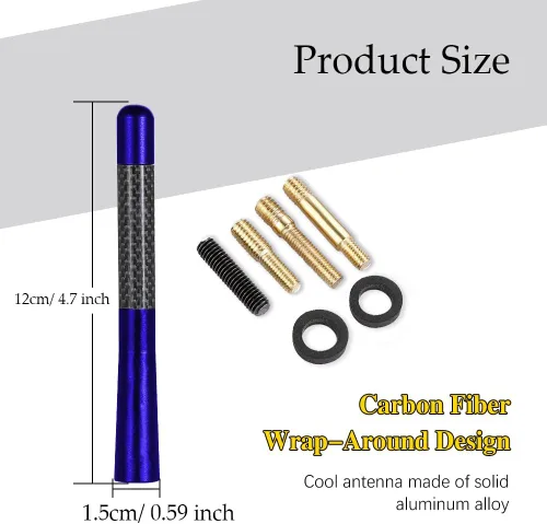 Miniatura 2 de Antena de fibra de carbono, antena de radio de fibra de carbono corta de 4.7 pulgadas, antena automotriz corta, mini antena de automóvil, reemplazo