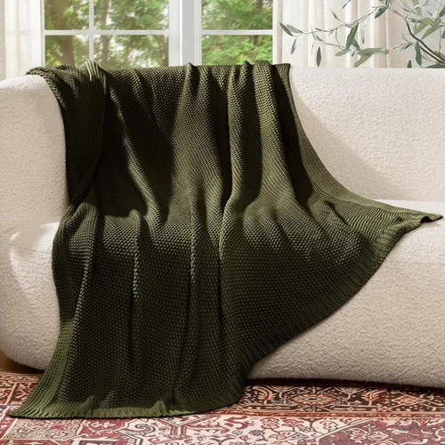 Miniatura 5 de Manta de punto trenzado 100% algodón, ligera y suave para sofá, cama, manta transpirable para todas las estaciones, acogedora manta decorativa, 50 x