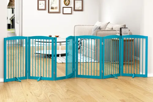 Miniatura 20 de PUPETPO Puertas independientes para mascotas con puerta de paso, valla interior para perros, puerta para perros para la casa, puerta, escaleras, Gris