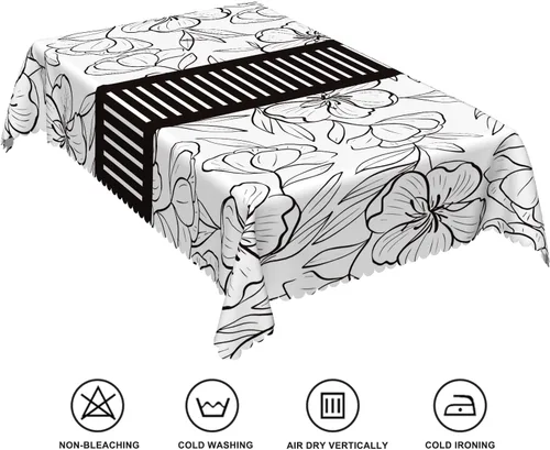 Miniatura 6 de Mantel rectangular floral de 52 x 70 pulgadas, color blanco y negro, estampado floral, a prueba de derrames y aceite, para cocina, comedor