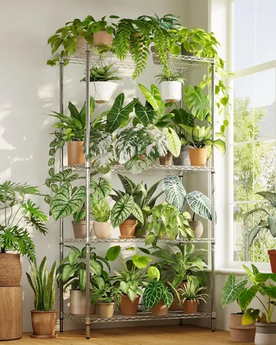 Miniatura 10 de GENTINGBRO Soporte de metal para plantas al aire libre de 63 pulgadas de alto, estante para plantas de 14 niveles grande para plantas