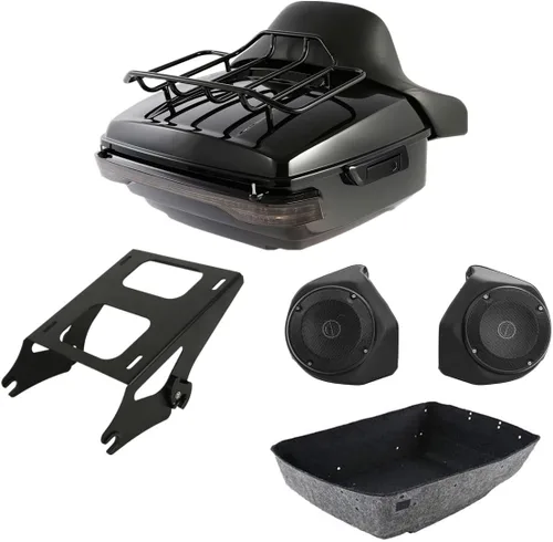 Miniatura 17 de TCMT King - Caja para maletero de motocicleta, almohadilla para respaldo, portaequipajes, altavoces, luces laterales, luz trasera para Harley