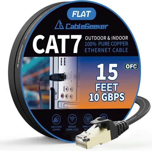 Miniatura 18 de Cable blindado Cat 7 para conexión de Ethernet (cable de la más alta velocidad), plano, tiene un conector RJ45 a prueba de enganche, para módem