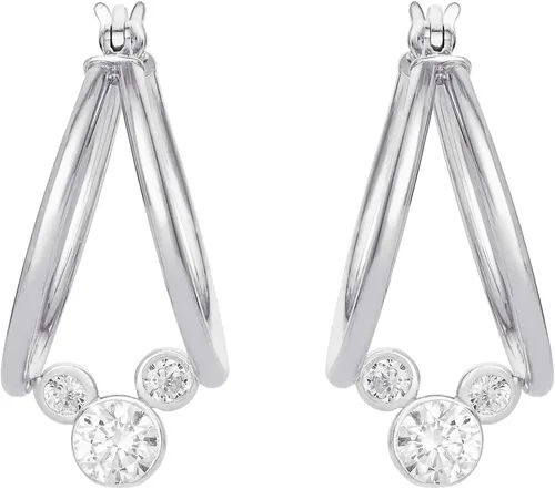 Miniatura 4 de Disney Pendientes de aro con diseño de Mickey Mouse de plata de ley con circonita cúbica para mujer Sterling 925 circonita