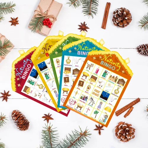 Miniatura 6 de Juego de bingo de la Natividad de Fancy Land para niños, 24 jugadores, Navidad, establo, casa cristiana, juego de bingo religioso para fiestas