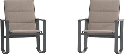 Miniatura 7 de BizChair Juego de 2 mecedoras para exteriores marrones con material Flex Comfort y marco de metal negro