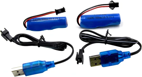 Miniatura 4 de Blomiky Paquete de 2 baterías recargables de iones de litio de 3.7 V 500 mAh, enchufe SM 2P con cable USB para auto de acrobacias RC de doble cara