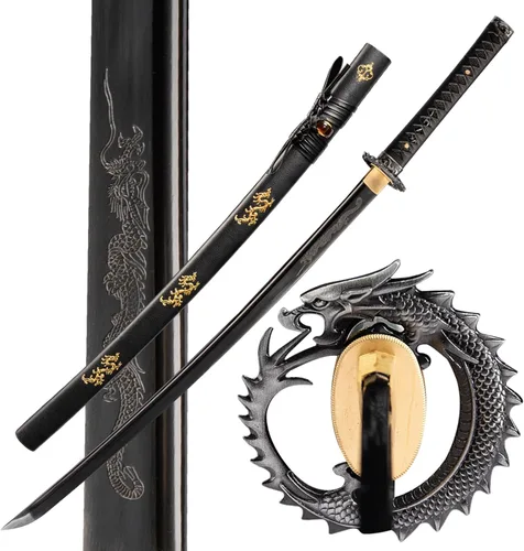 Miniatura 10 de Espada katana japonesa hecha a mano, auténtica, forjada a mano, espadas samurai de acero de alto carbono 1060 para artes marciales, colección y Azul