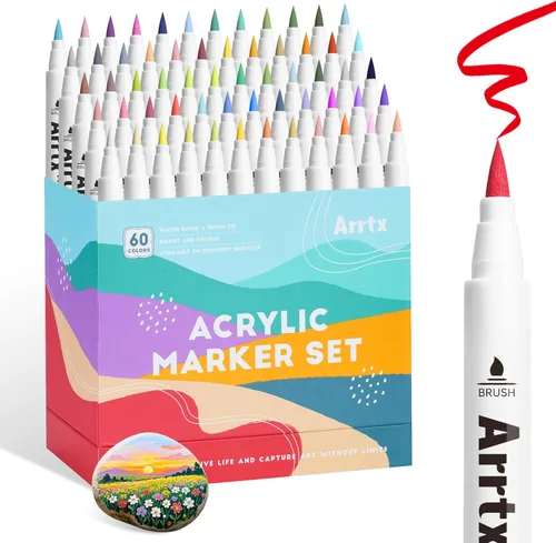 Arrtx 60 colores marcadores de pintura acrílica, marcadores de pintura, para artistas adultos, dibujo, paisaje natural, punta de cepillo para