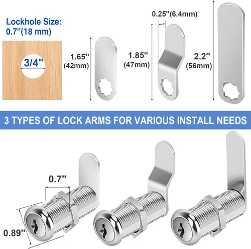Miniatura 3 de Cerraduras de gabinete Cylinnda con llaves, cerraduras de leva largas de 1-1/2" con llaves iguales, juego de cerradura de leva para gabinetes, 6