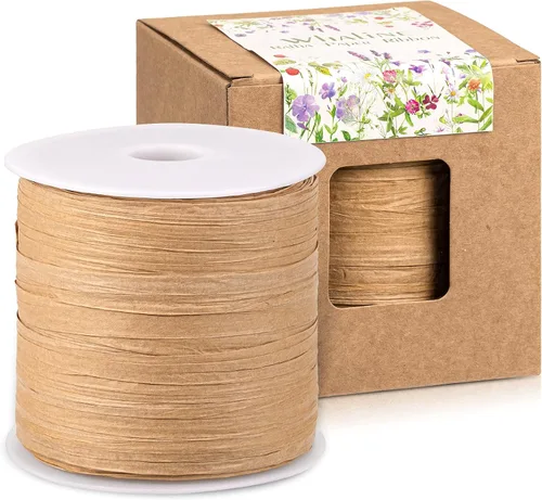 Whaline Cinta de papel de rafia de 229 yardas, papel de embalaje de papel kraft de Navidad, cordel, festival, envoltura de regalos, cinta para