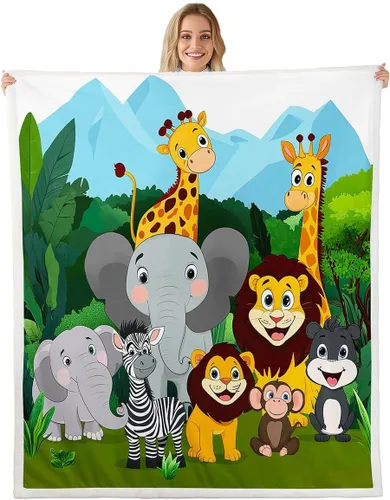 Feelyou Manta Sherpa para niños, manta de forro polar con estampado de jirafa, león, elefante, jirafa, para niños y niñas, adorable manta de felpa