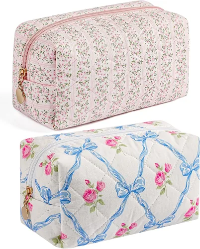Miniatura 40 de Bolsa de maquillaje de viaje para mujeres y niñas, bolsa de maquillaje con cremallera, flores florales, organizador de maquillaje, bolsa de tela