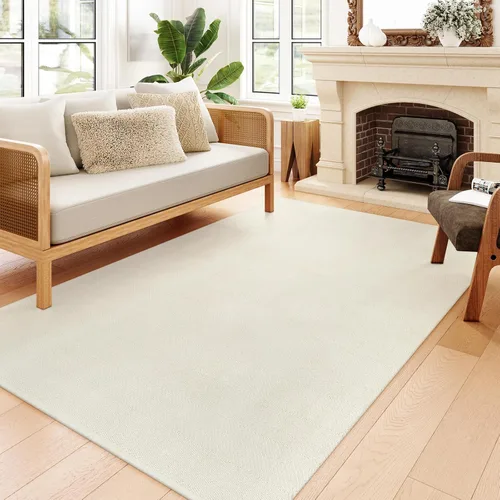Miniatura 61 de Collive - Tapete de pasillo de cocina, 2 x 4.3 pies, tejido a mano, reversible, lavable, de algodón, color blanco/beige, para baño, pasillo