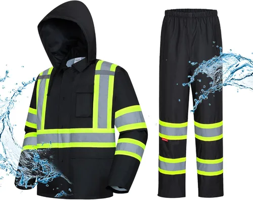 ProtectX Ropa de lluvia impermeable de alta visibilidad para hombres y mujeres, chaqueta reflectante de seguridad y pantalón de alta visibilidad,