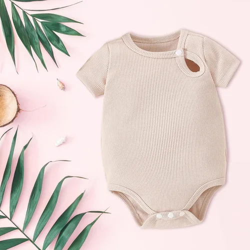 Miniatura 2 de Mameluco unisex de algodón para bebé, niña de manga corta, color sólido, enterizo de verano lindo a la moda, S