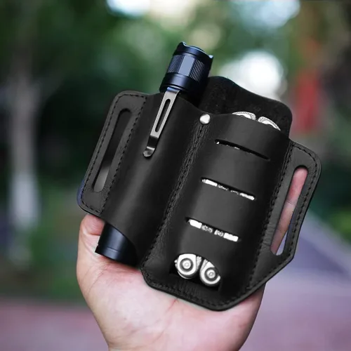 Miniatura 5 de VIPERADE PJ8 - Funda pequeña de cuero EDC para cinturón, funda multiherramienta de cuero, organizador de cinturón EDC, hecho a mano, 2 bolsillos